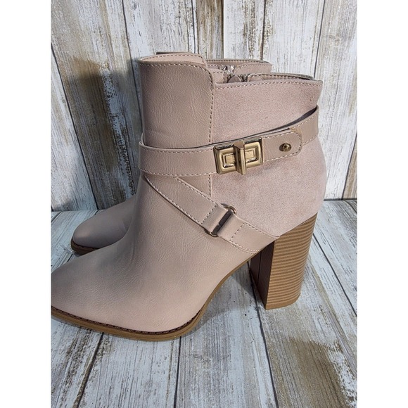 JustFab Carol Taupe Suede Buckle Strap Block Heel Ankle Boots Womens US 10 - Picture 5 of 9